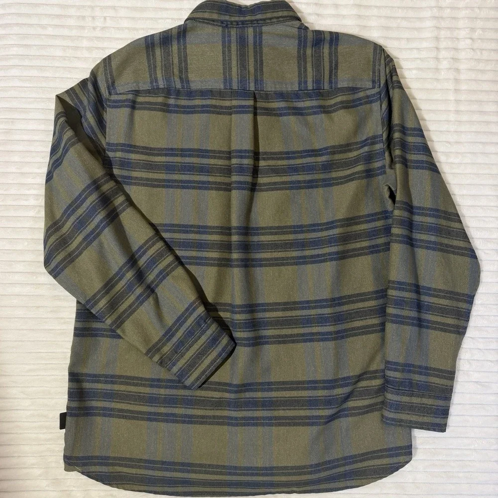 The North Face Men's Olive/ Navy Plaid Cotton Twill Flannel L Button Down Shirt